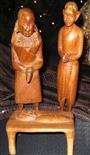 A hand carved, wooden Creche (Nativity Scene) from Kenya that shows Mary, Joseph and the Christ child. Notice Mary&#8217;s earlobes and the position of her hands.